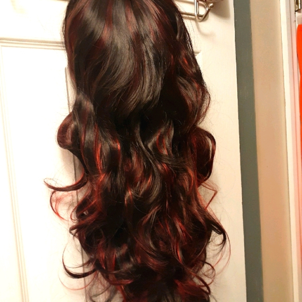 Long Black & Red wig